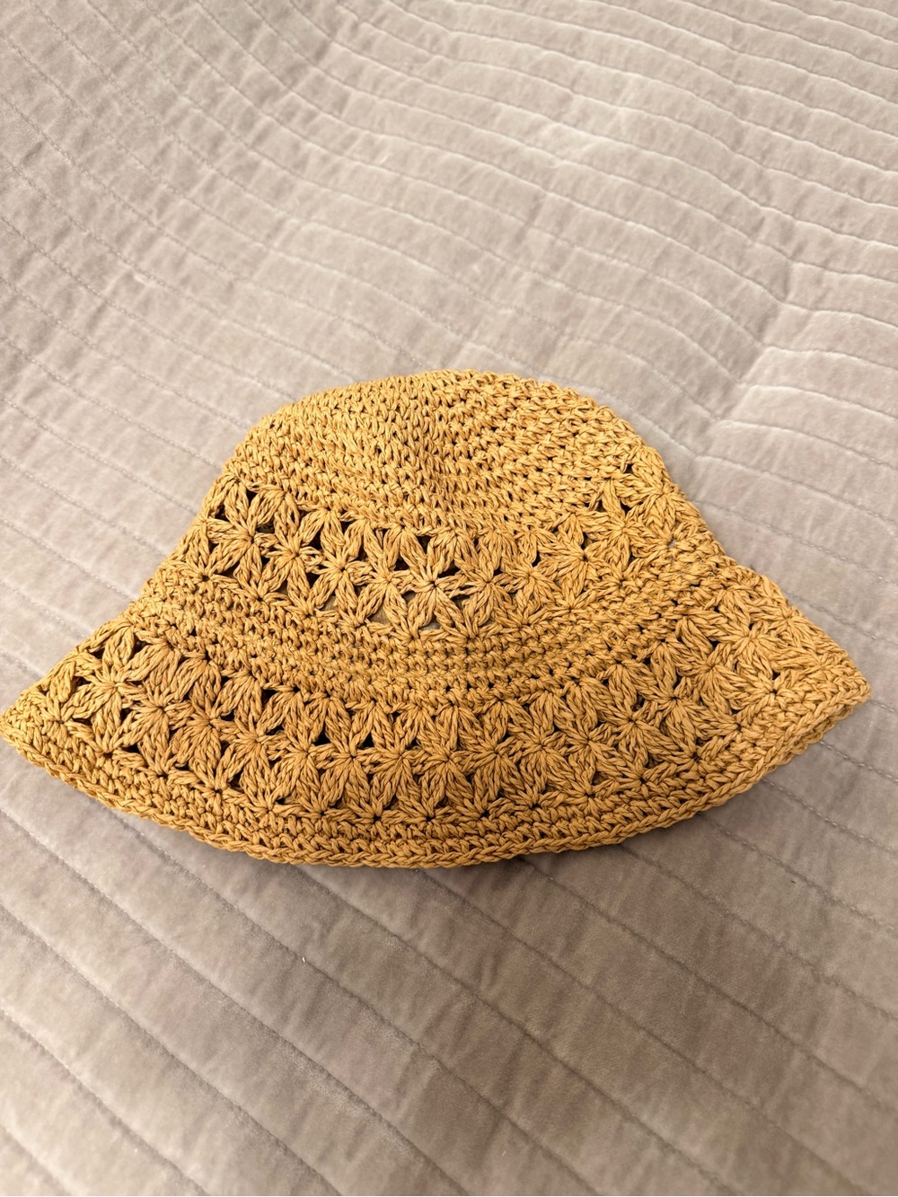 Crochet Straw Bucket Hat – Intricate Floral Weave – Beige – Summer Beach